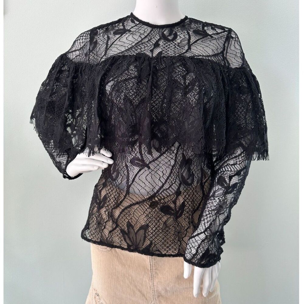 Who What Wear Black Floral Sheer Lace Blouse Top size Medium